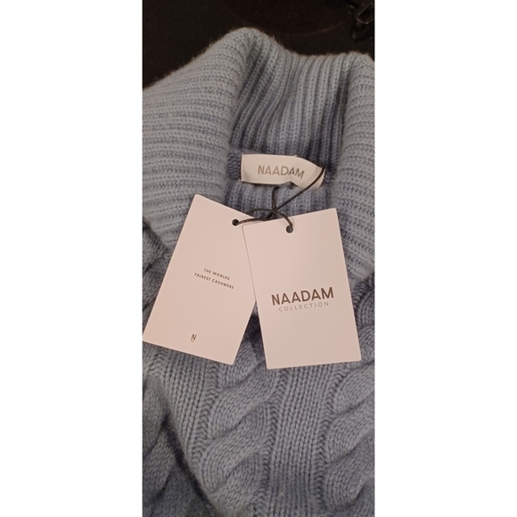 💕NAADAM💕 Wool Cashmere Cable Turtleneck Wool Cashmere ~ Mist Blue Medium M NWT - Picture 13 of 15